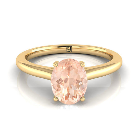 14K Yellow Gold Oval Morganite Pinched Comfort Fit Claw Prong Solitaire Engagement Ring