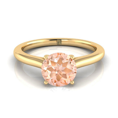14K Yellow Gold Round Brilliant Morganite Pinched Comfort Fit Claw Prong Solitaire Engagement Ring