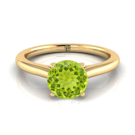 18K Yellow Gold Round Brilliant Peridot Pinched Comfort Fit Claw Prong Solitaire Engagement Ring