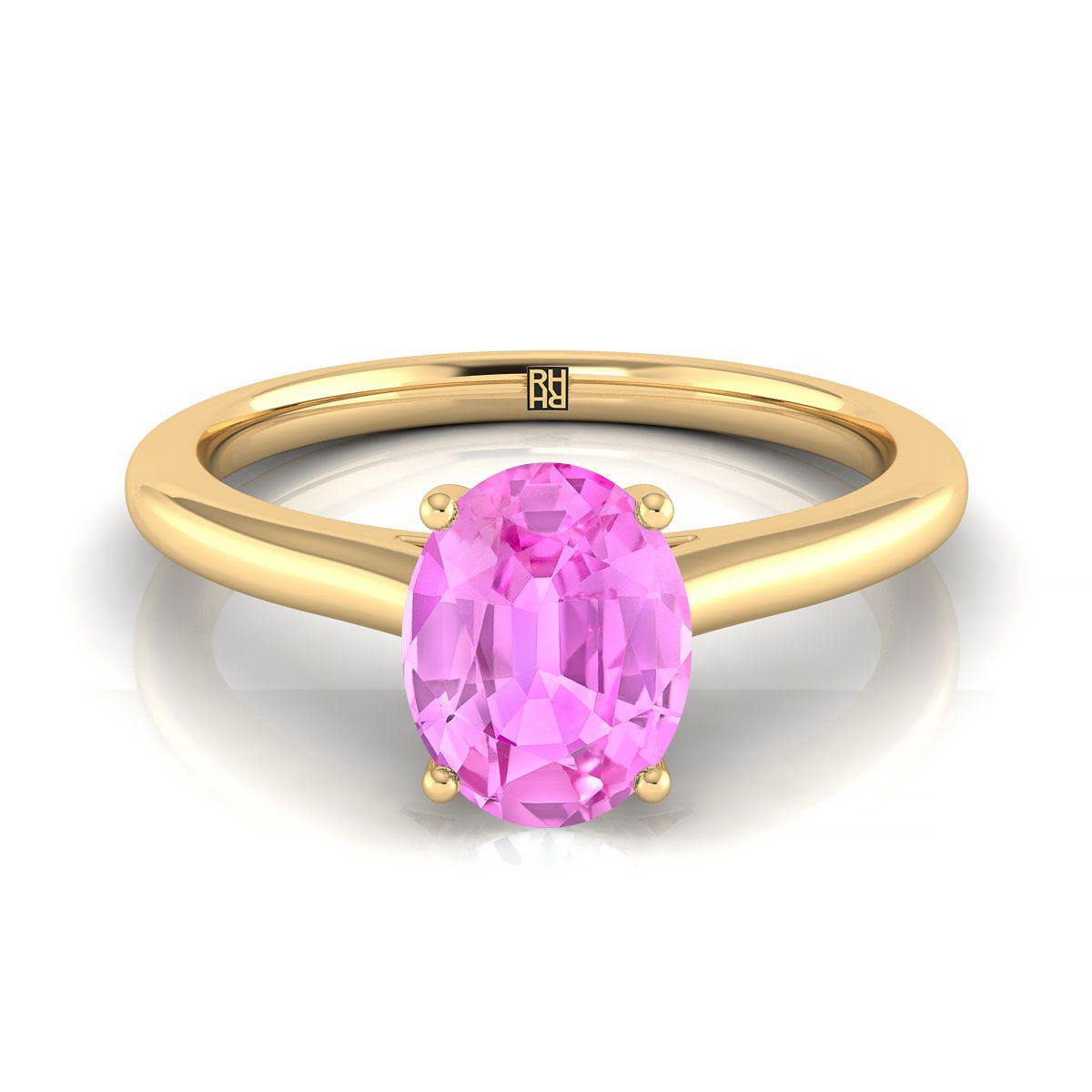 14K Yellow Gold Oval Pink Sapphire Pinched Comfort Fit Claw Prong Solitaire Engagement Ring