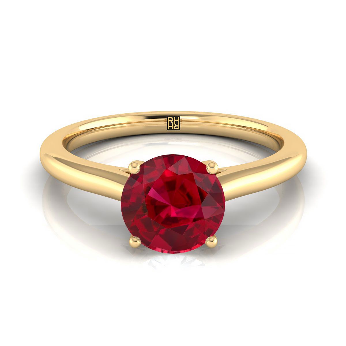 18K Yellow Gold Round Brilliant Ruby Pinched Comfort Fit Claw Prong So ...