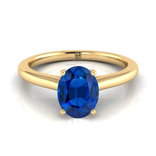 14K Yellow Gold Oval Sapphire Pinched Comfort Fit Claw Prong Solitaire Engagement Ring
