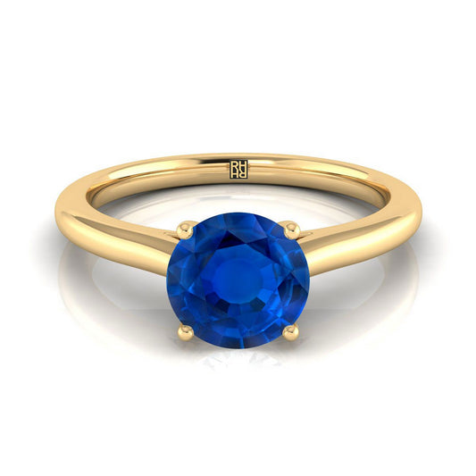 14K Yellow Gold Round Brilliant Sapphire Pinched Comfort Fit Claw Prong Solitaire Engagement Ring