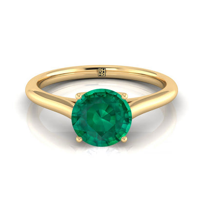14K Yellow Gold Round Brilliant Emerald Cathedral Style Comfort Fit Solitaire Engagement Ring