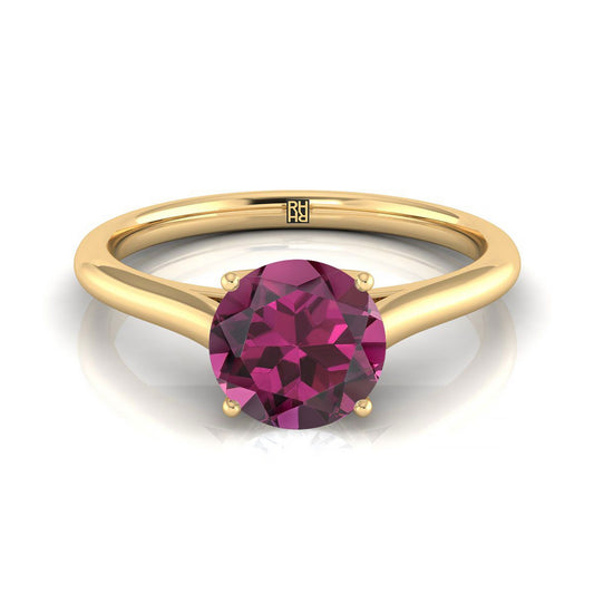 14K Yellow Gold Round Brilliant Garnet Cathedral Style Comfort Fit Solitaire Engagement Ring