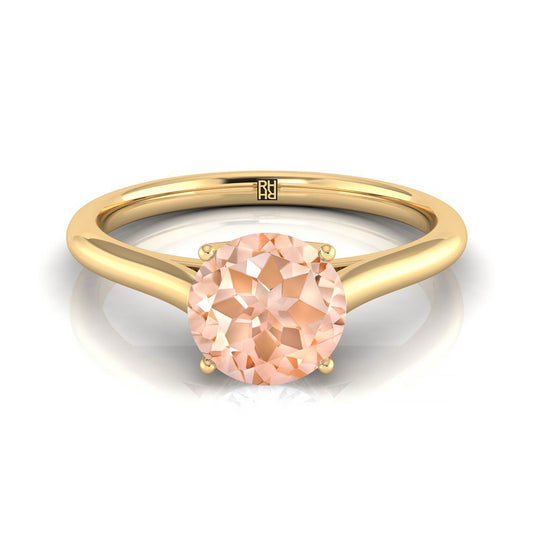 14K Yellow Gold Round Brilliant Morganite Cathedral Style Comfort Fit Solitaire Engagement Ring