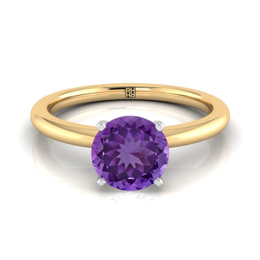 18K Yellow Gold Round Brilliant Amethyst Round Comfort Fit Claw Prong Solitaire Engagement Ring