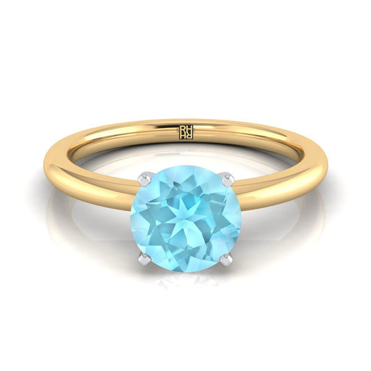 18K Yellow Gold Round Brilliant Aquamarine Round Comfort Fit Claw Prong Solitaire Engagement Ring