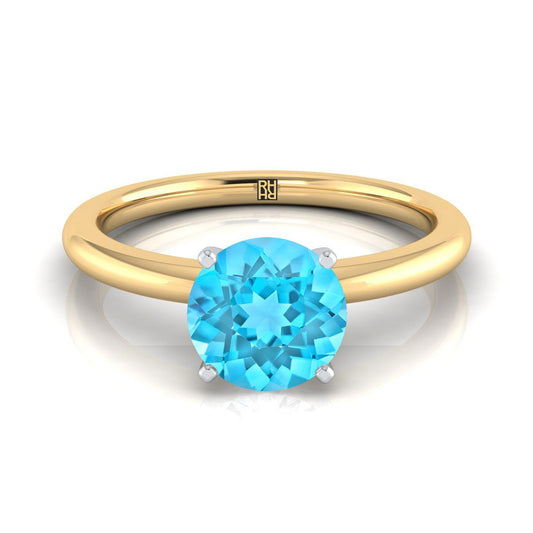 14K Yellow Gold Round Brilliant Swiss Blue Topaz Round Comfort Fit Claw Prong Solitaire Engagement Ring