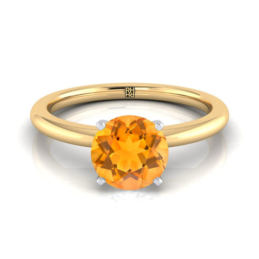 18K Yellow Gold Round Brilliant Citrine Round Comfort Fit Claw Prong Solitaire Engagement Ring
