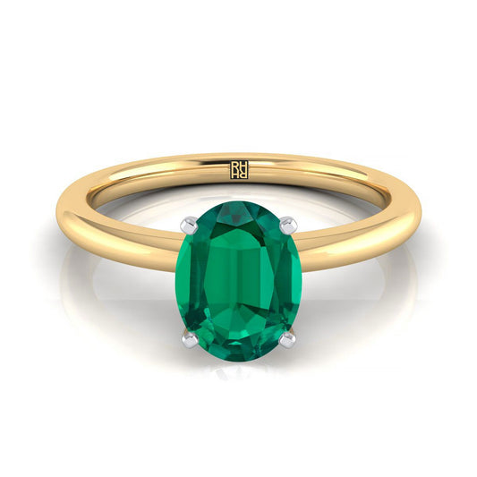 14K Yellow Gold Oval Emerald Round Comfort Fit Claw Prong Solitaire Engagement Ring