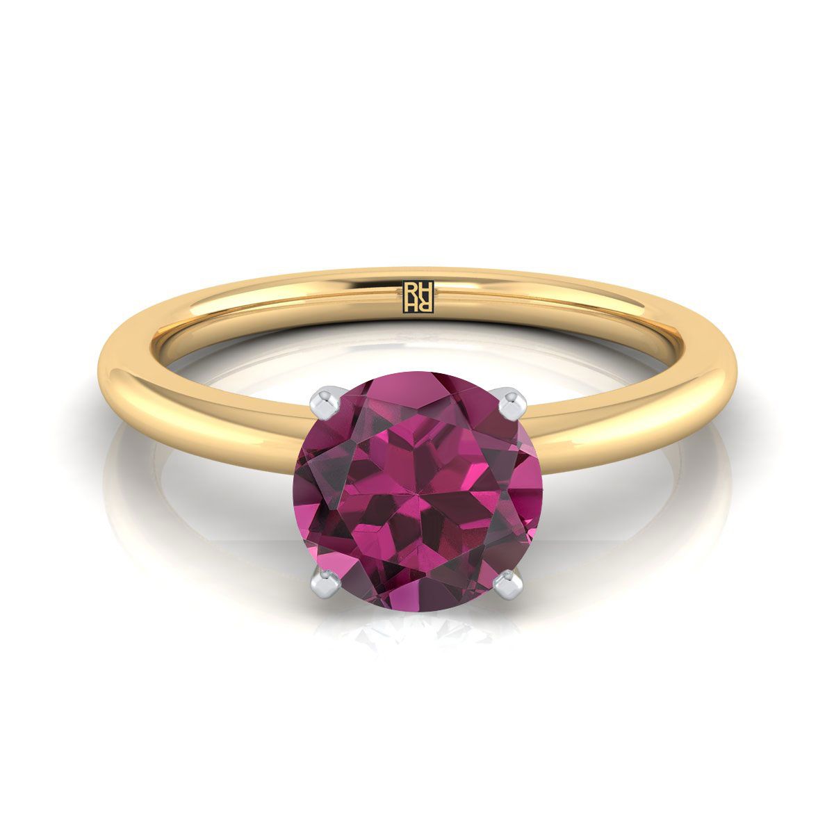 14K Yellow Gold Round Brilliant Garnet Round Comfort Fit Claw Prong Solitaire Engagement Ring