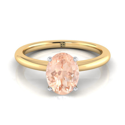 18K Yellow Gold Oval Morganite Round Comfort Fit Claw Prong Solitaire Engagement Ring