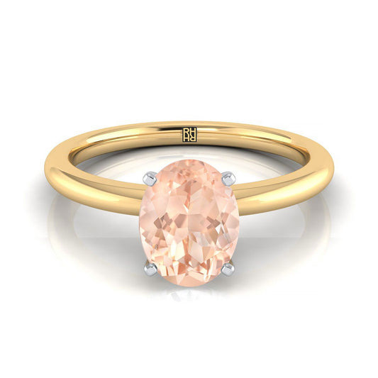 14K Yellow Gold Oval Morganite Round Comfort Fit Claw Prong Solitaire Engagement Ring