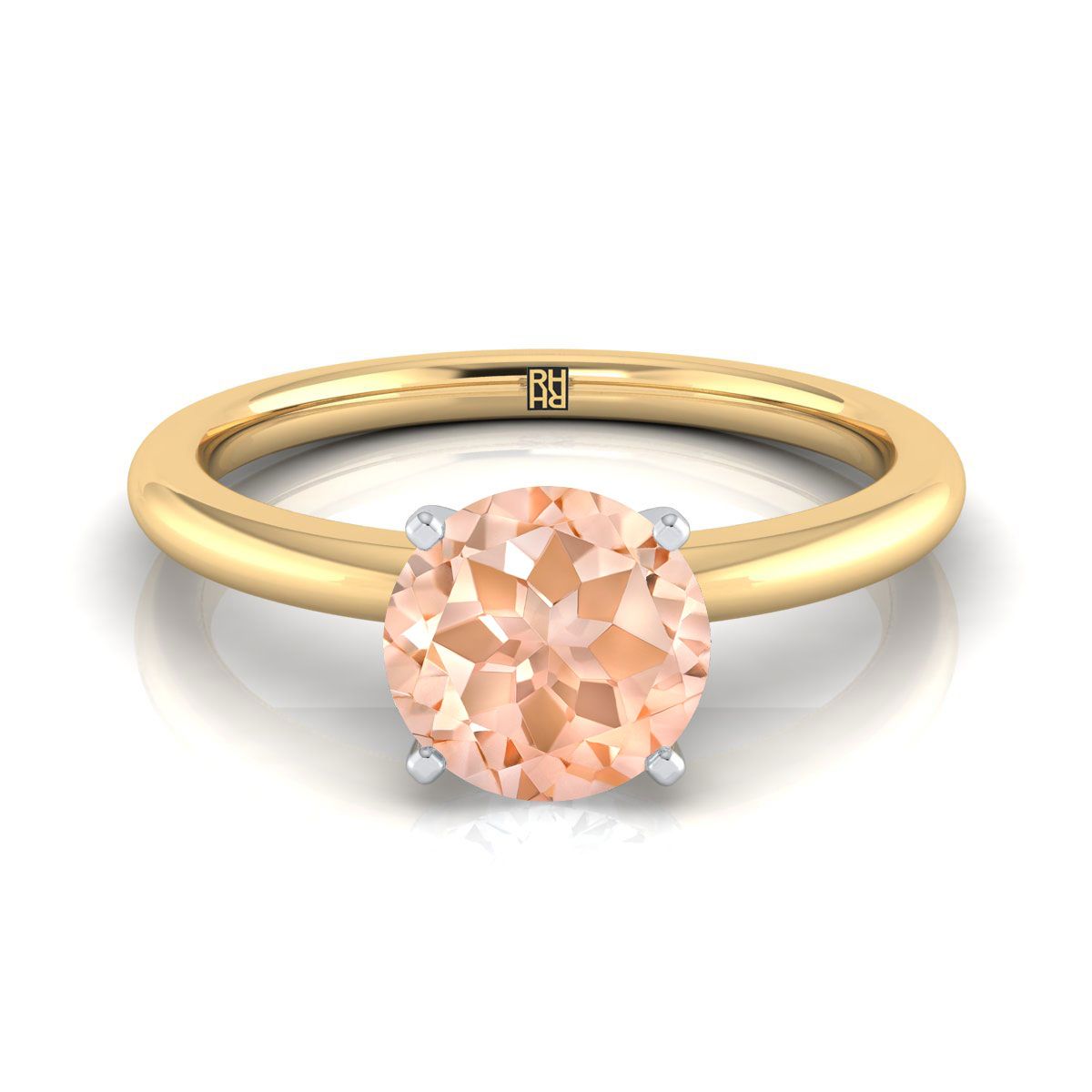 18K Yellow Gold Round Brilliant Morganite Round Comfort Fit Claw Prong Solitaire Engagement Ring