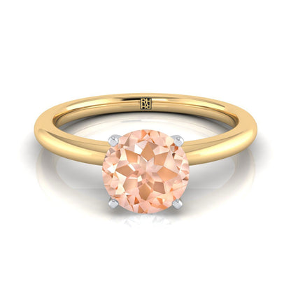 18K Yellow Gold Round Brilliant Morganite Round Comfort Fit Claw Prong Solitaire Engagement Ring