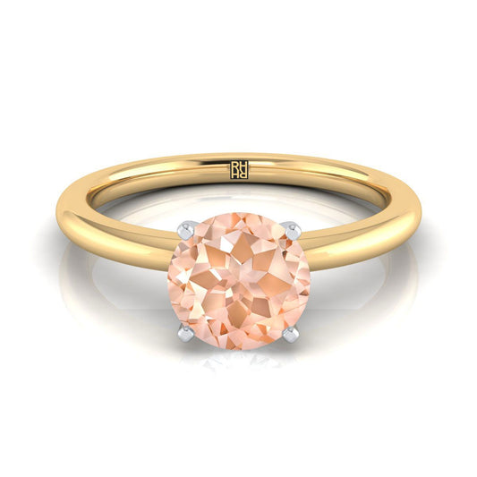 18K Yellow Gold Round Brilliant Morganite Round Comfort Fit Claw Prong Solitaire Engagement Ring