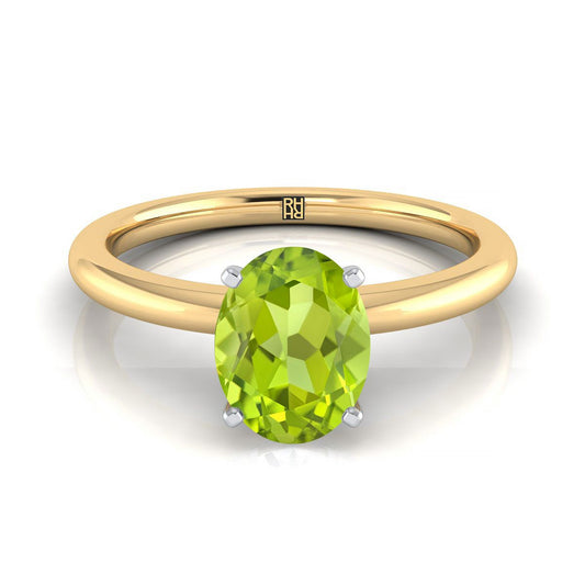 18K Yellow Gold Oval Peridot Round Comfort Fit Claw Prong Solitaire Engagement Ring