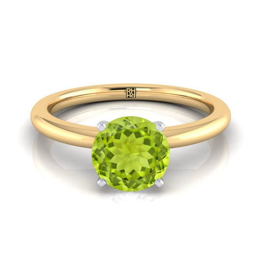 14K Yellow Gold Round Brilliant Peridot Round Comfort Fit Claw Prong Solitaire Engagement Ring