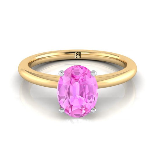 14K Yellow Gold Oval Pink Sapphire Round Comfort Fit Claw Prong Solitaire Engagement Ring