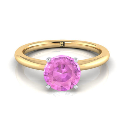 14K Yellow Gold Round Brilliant Pink Sapphire Round Comfort Fit Claw Prong Solitaire Engagement Ring