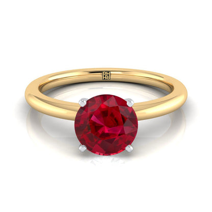18K Yellow Gold Round Brilliant Ruby Round Comfort Fit Claw Prong Solitaire Engagement Ring