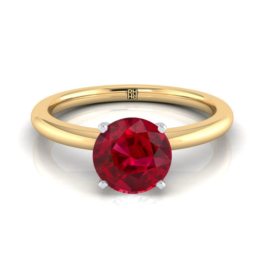 18K Yellow Gold Round Brilliant Ruby Round Comfort Fit Claw Prong Solitaire Engagement Ring