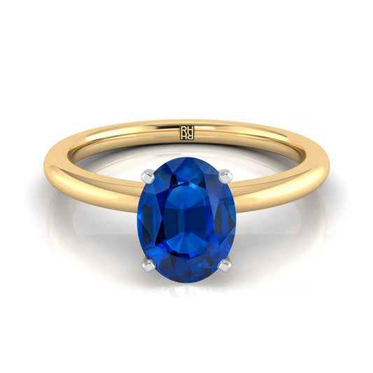 18K Yellow Gold Oval Sapphire Round Comfort Fit Claw Prong Solitaire Engagement Ring