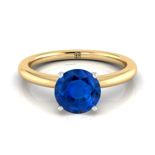 18K Yellow Gold Round Brilliant Sapphire Round Comfort Fit Claw Prong Solitaire Engagement Ring