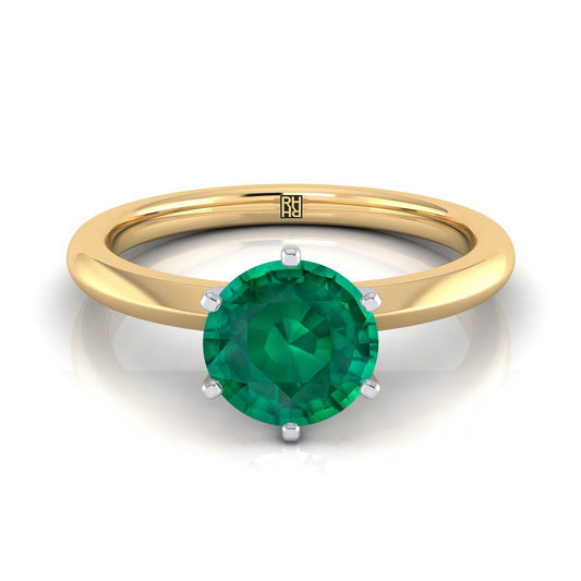 14K Yellow Gold Round Brilliant Emerald Pinched Comfort Fit Claw Prong Solitaire Engagement Ring
