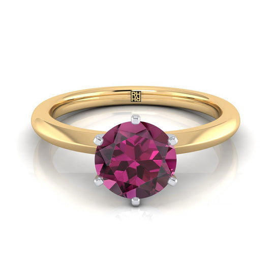 18K Yellow Gold Round Brilliant Garnet Pinched Comfort Fit Claw Prong Solitaire Engagement Ring