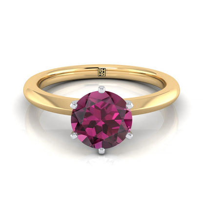 14K Yellow Gold Round Brilliant Garnet Pinched Comfort Fit Claw Prong Solitaire Engagement Ring