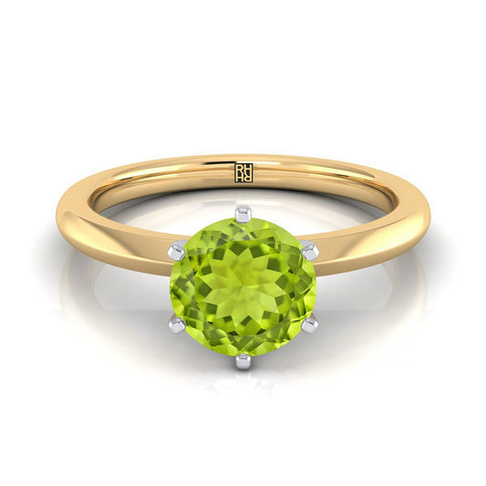 14K Yellow Gold Round Brilliant Peridot Pinched Comfort Fit Claw Prong Solitaire Engagement Ring