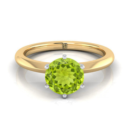 14K Yellow Gold Round Brilliant Peridot Pinched Comfort Fit Claw Prong Solitaire Engagement Ring