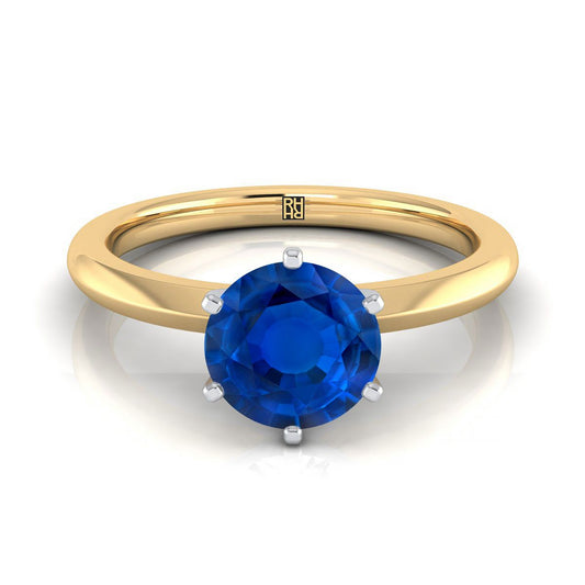 14K Yellow Gold Round Brilliant Sapphire Pinched Comfort Fit Claw Prong Solitaire Engagement Ring