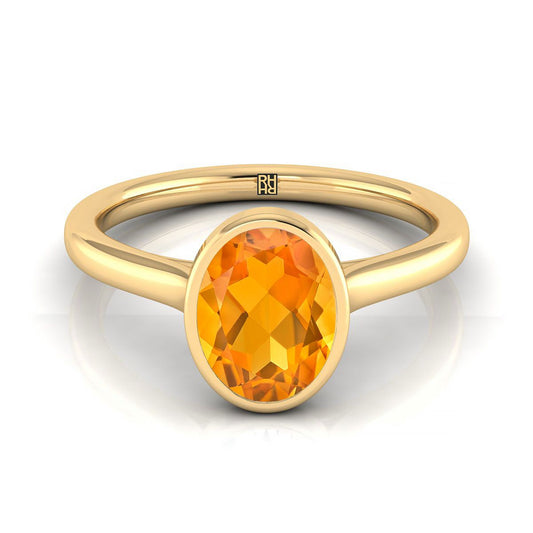 14K Yellow Gold Oval Citrine Simple Bezel Solitaire Engagement Ring