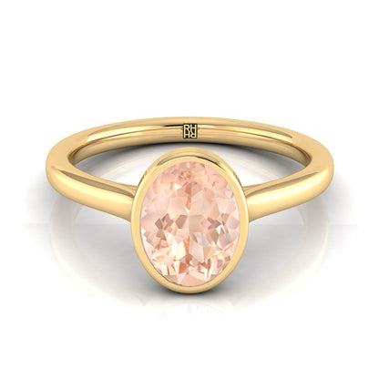 14K Yellow Gold Oval Morganite Simple Bezel Solitaire Engagement Ring