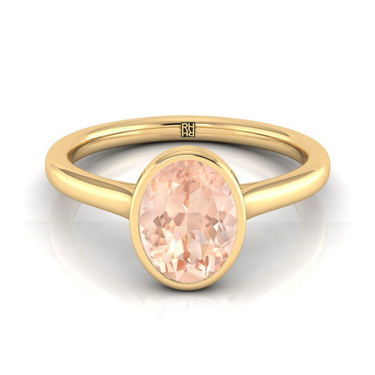 14K Yellow Gold Oval Morganite Simple Bezel Solitaire Engagement Ring