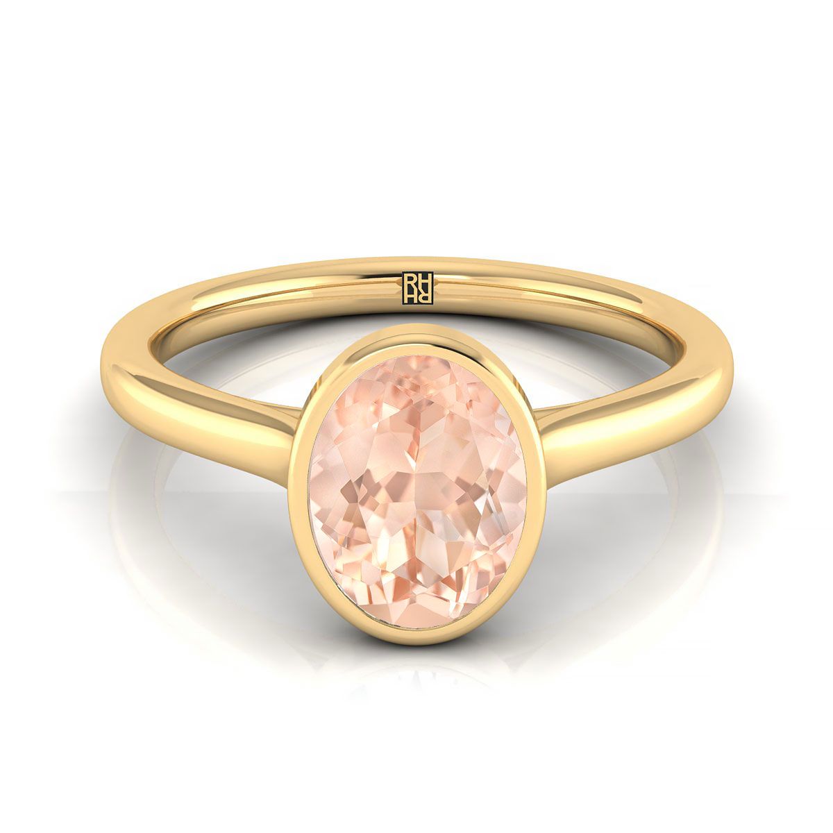 18K Yellow Gold Oval Morganite Simple Bezel Solitaire Engagement Ring