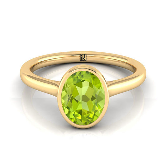 14K Yellow Gold Oval Peridot Simple Bezel Solitaire Engagement Ring