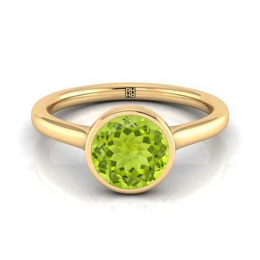 14K Yellow Gold Round Brilliant Peridot Simple Bezel Solitaire Engagement Ring