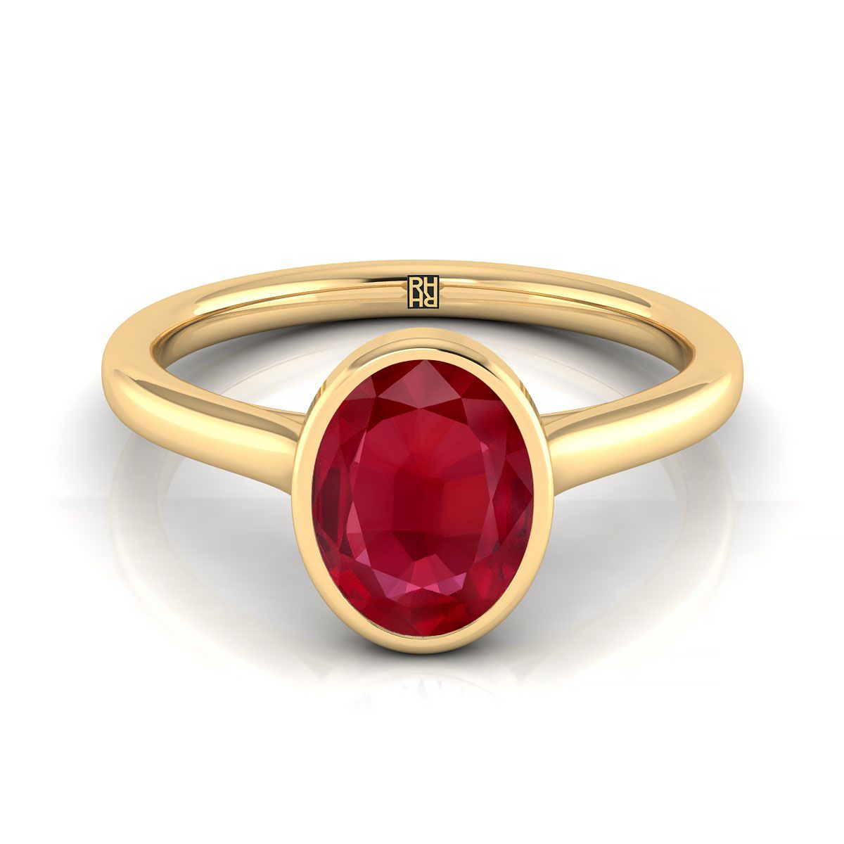 18K Yellow Gold Oval Ruby Simple Bezel Solitaire Engagement Ring
