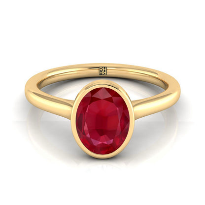 14K Yellow Gold Oval Ruby Simple Bezel Solitaire Engagement Ring