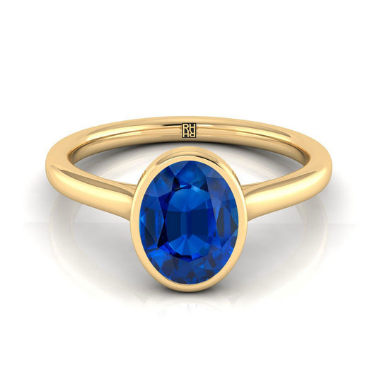 18K Yellow Gold Oval Sapphire Simple Bezel Solitaire Engagement Ring