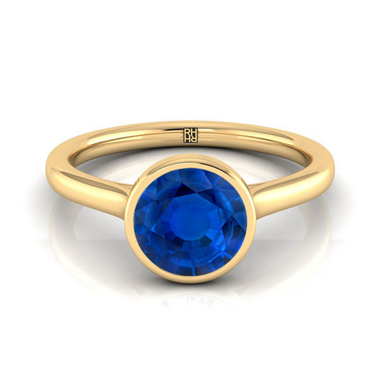 18K Yellow Gold Round Brilliant Sapphire Simple Bezel Solitaire Engagement Ring