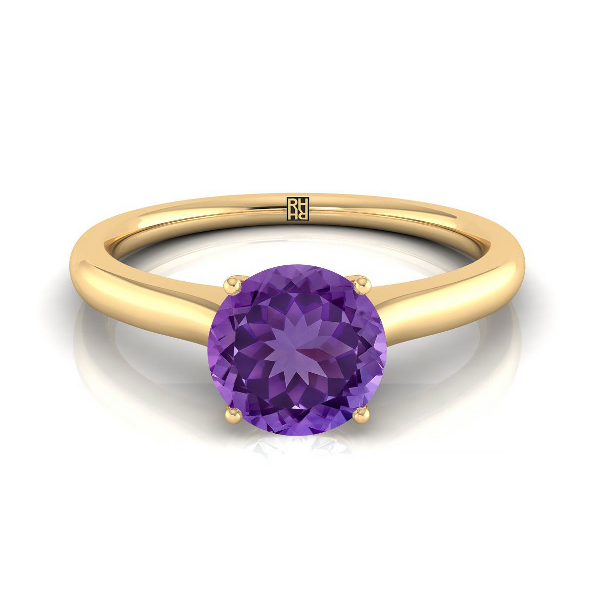 14K Yellow Gold Round Brilliant Cathedral Solitaire Surprise Secret Stone Engagement Ring