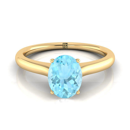 18K Yellow Gold Oval Cathedral Solitaire Surprise Secret Stone Engagement Ring