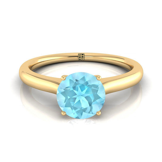 14K Yellow Gold Round Brilliant Cathedral Solitaire Surprise Secret Stone Engagement Ring