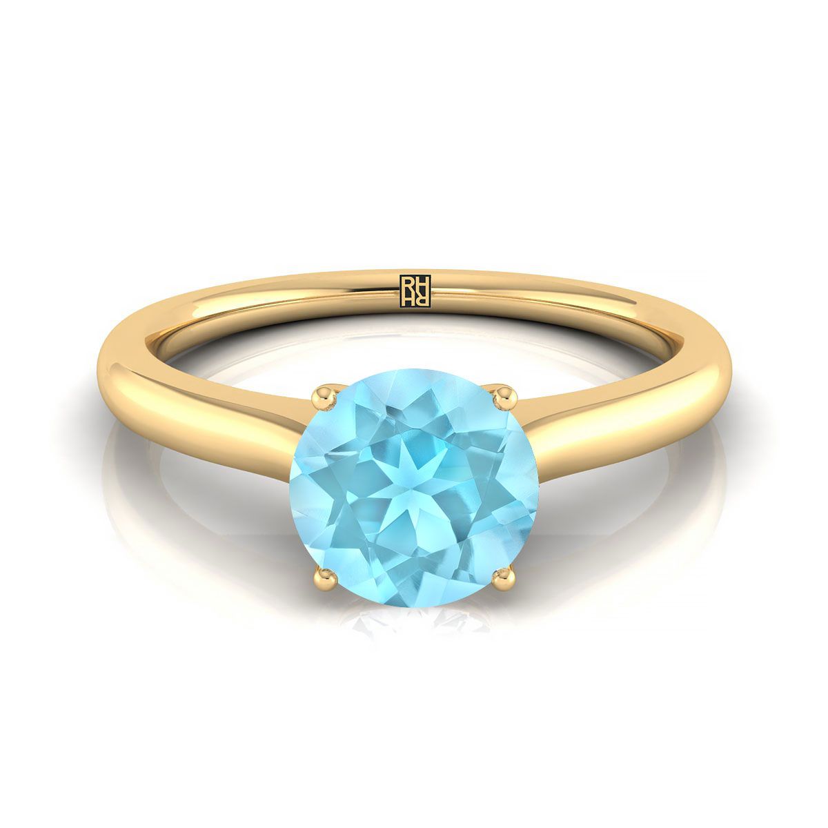 18K Yellow Gold Round Brilliant Cathedral Solitaire Surprise Secret Stone Engagement Ring