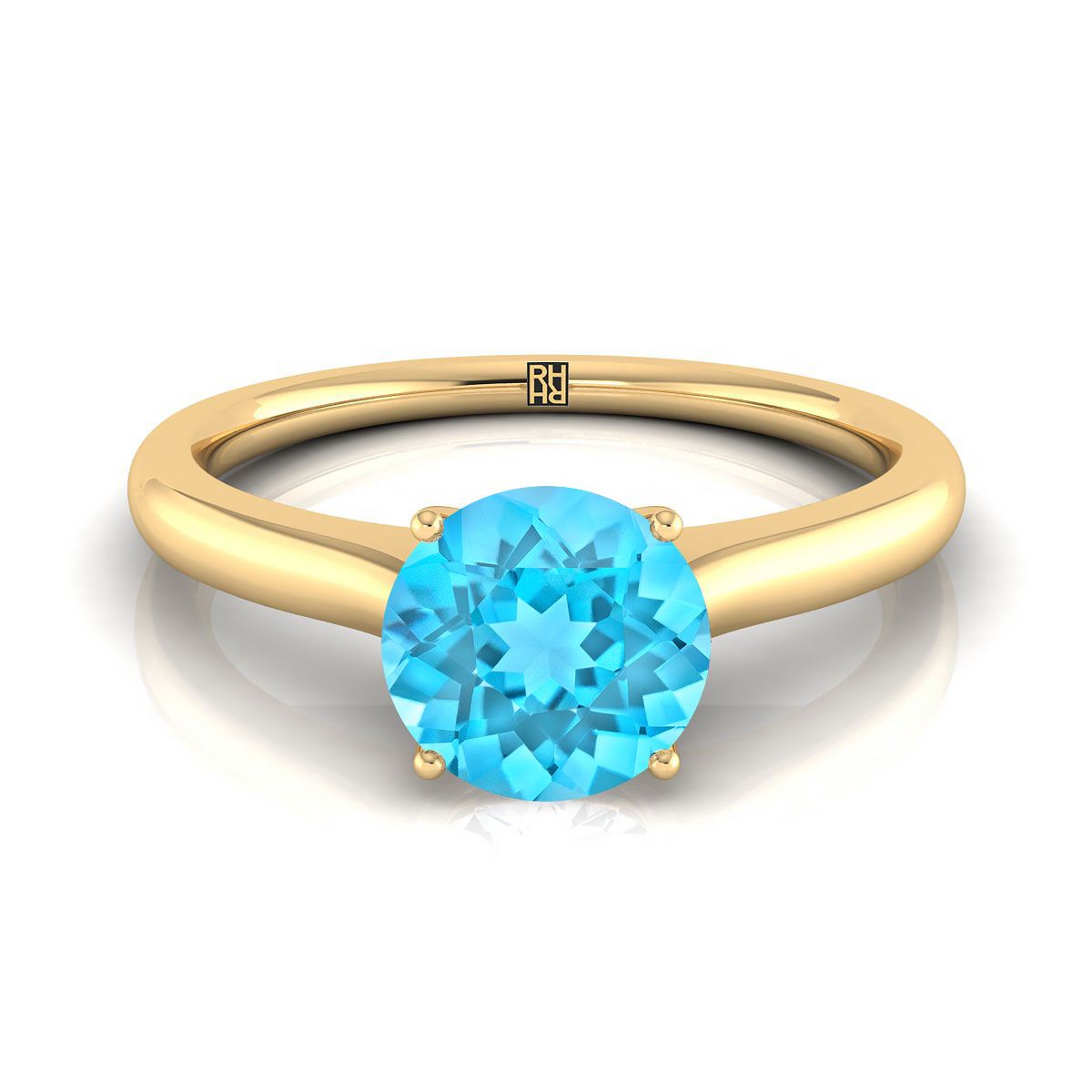 18K Yellow Gold Round Brilliant Cathedral Solitaire Surprise Secret Stone Engagement Ring